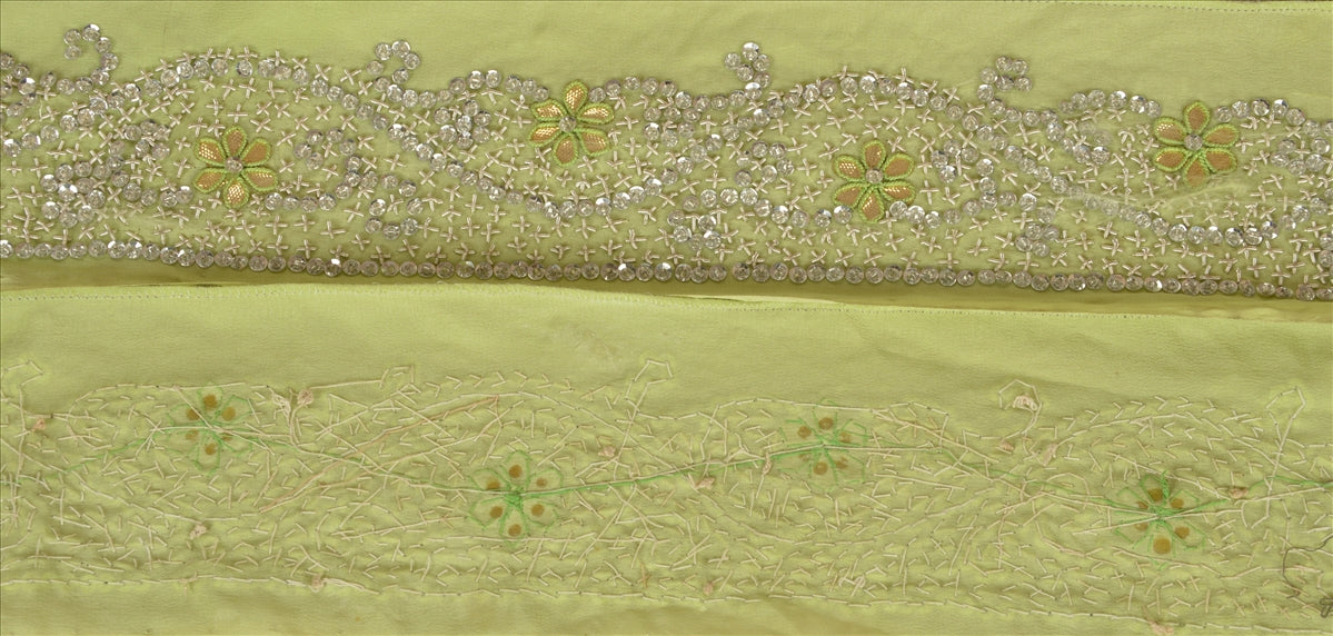 SANSKRITI VINTAGE Sari Border Hand Beaded 2 YD Indian Trim Sewing Green Lace