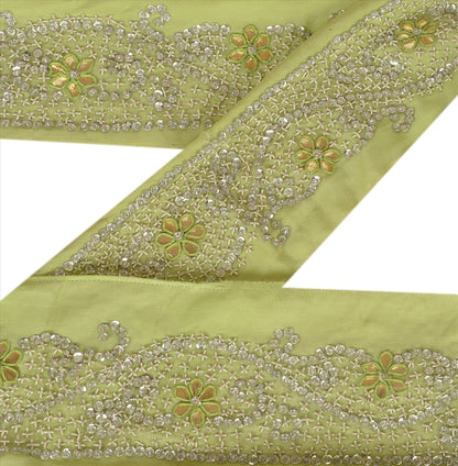 SANSKRITI VINTAGE Sari Border Hand Beaded 2 YD Indian Trim Sewing Green Lace