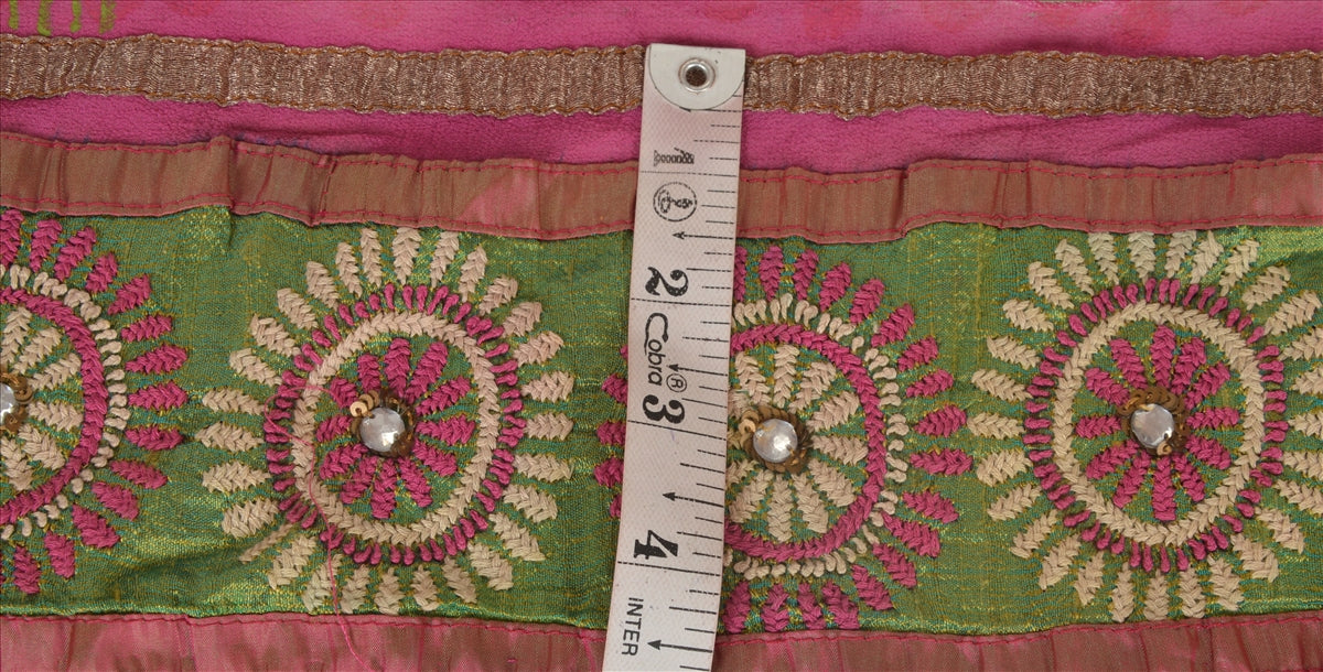 Sanskriti Vintage Sari Border Antique Hand Embroidered Phulkari 1 YD Trim Sewing Pink Lace