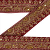 Sanskriti Vintage Sari Border Antique Hand Beaded 1 YD Indian Trim Ribbon Maroon Zari Lace