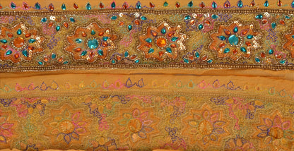 Sanskriti Vintage Sari Border Hand Beaded 1 YD Indian Trim Sewing Saffron Lace