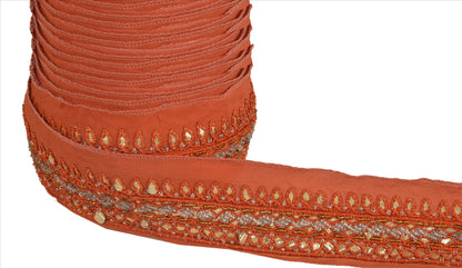 Sanskriti Vintage Sari Border Hand Beaded 1 YD Indian Trim Sewing Orange Lace