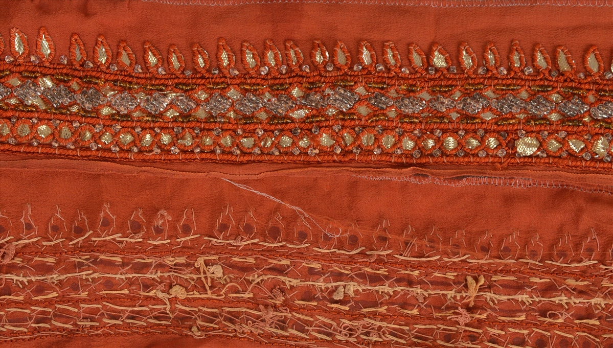 Sanskriti Vintage Sari Border Hand Beaded 1 YD Indian Trim Sewing Orange Lace