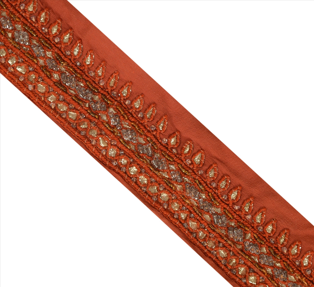 Sanskriti Vintage Sari Border Hand Beaded 1 YD Indian Trim Sewing Orange Lace