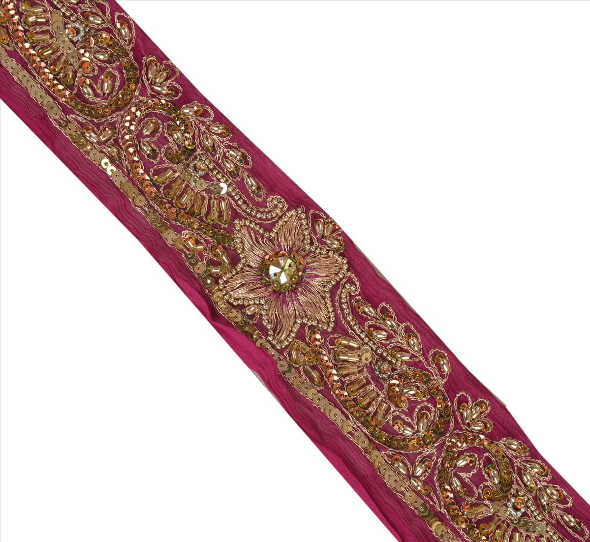 Sanskriti Vintage Sari Border Hand Beaded 1 YD Indian Trim Sewing Purple Lace