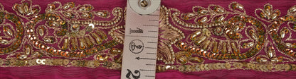 Sanskriti Vintage Sari Border Hand Beaded 1 YD Indian Trim Sewing Purple Lace