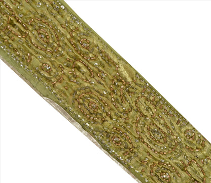 Sanskiti Vintage Sari Border Hand Beaded 1 YD Indian Trim Sewing Green Zari Lace