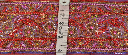 Sanskriti Vintage Sari Border Hand Beaded 1 YD Indian Trim Sewing Purple Lace