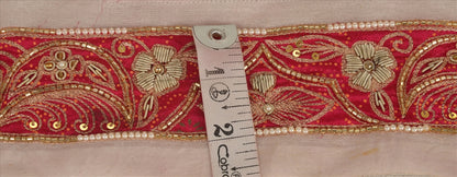 Sanskriti Vintage Sari Border Hand Beaded 1 YD Indian Trim Sewing Pink Lace