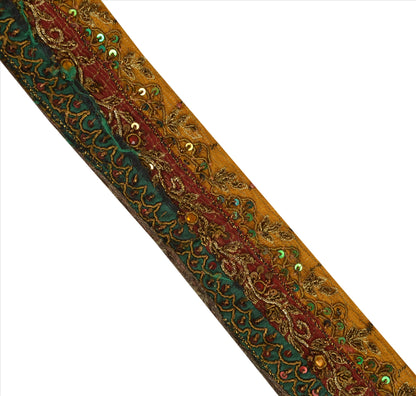 Sanskriti Vintage Sari Border Hand Beaded 1 YD Indian Trim Sewing Saffron Lace