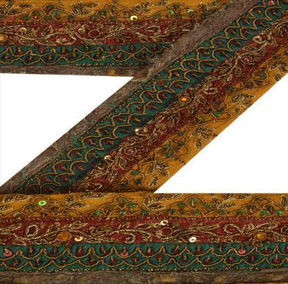 Sanskriti Vintage Sari Border Hand Beaded 1 YD Indian Trim Sewing Saffron Lace