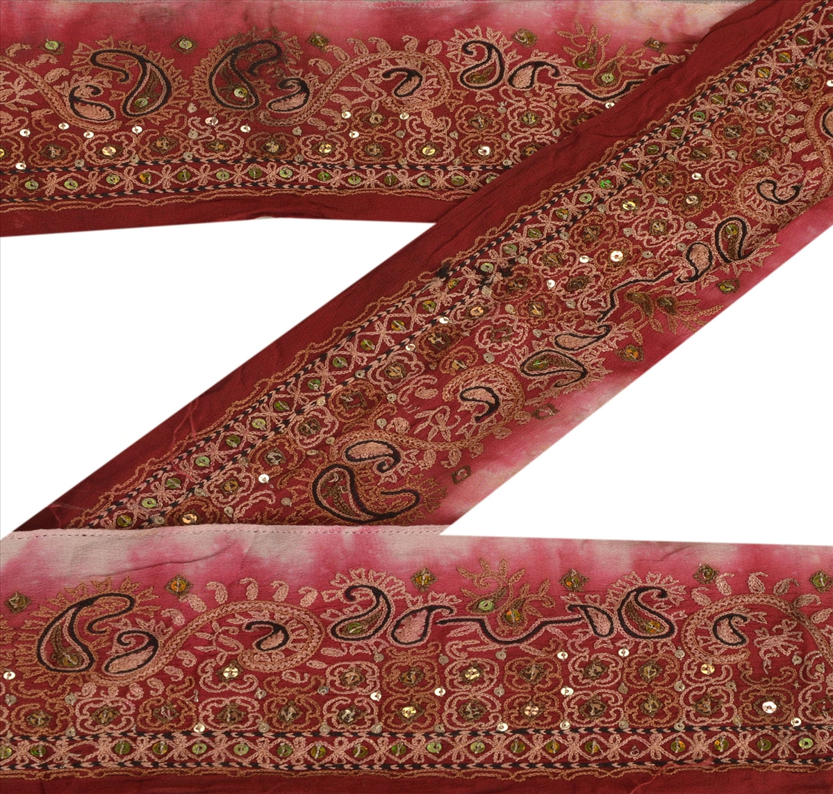 Sanskriti Vintage Sari Border Hand Beaded 2 YD Indian Trim Sewing Pink Lace