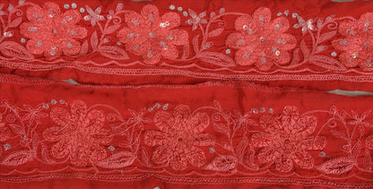 Sanskriti Vintage Sari Border Hand Beaded 1 YD Indian Trim Sewing Red Zari Lace