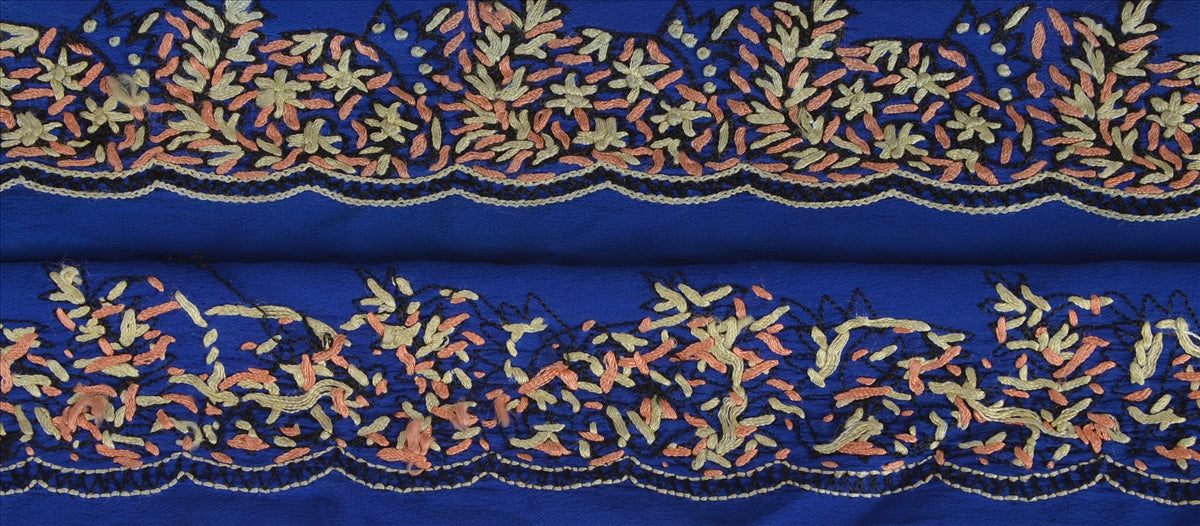 Sanskriti Vintage Sari Border Antique Hand Embroidered 1 YD Indian Trim Ribbon Blue Lace