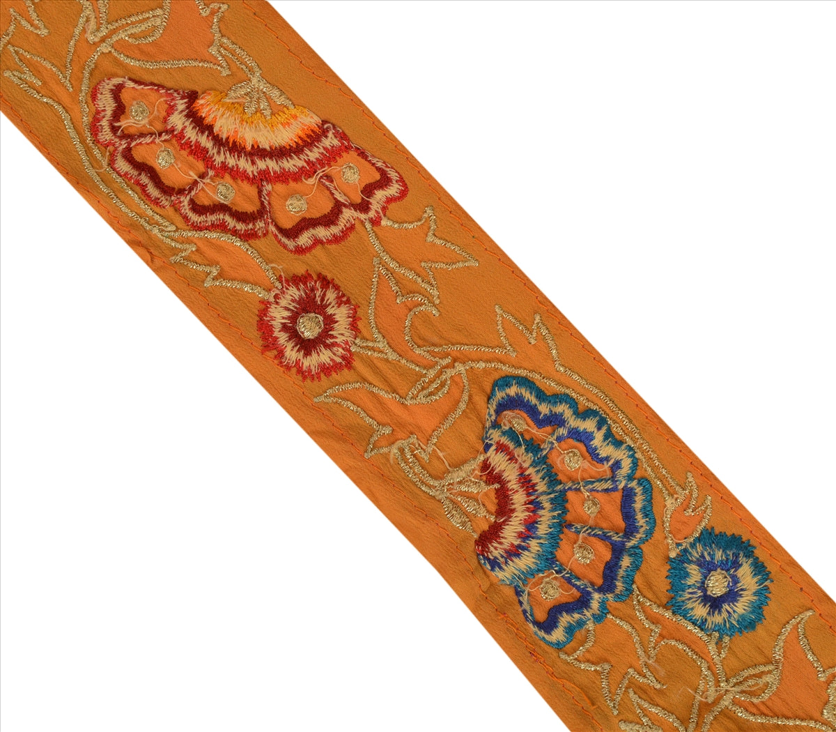 Sanskriti Vintage Sari Border Antique Embroidered 1 YD Indian Trim Sewing Saffron Lace