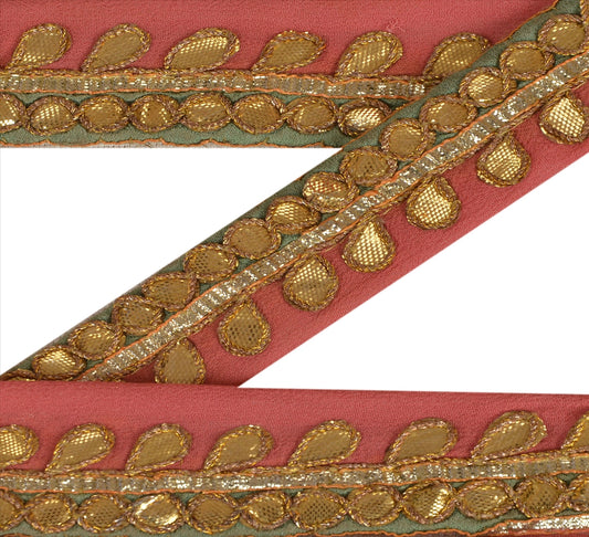 Sanskriti Vintage Sari Border Antique Hand Beaded 1 YD Indian Trim Décor Ribbon Pink Lace