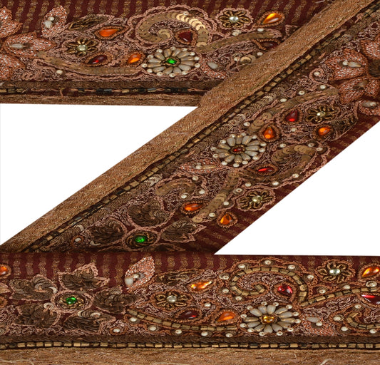 Sanskriti Vintage Sari Border Antique Hand Beaded 1 YD Indian Trim Sewing Maroon Lace