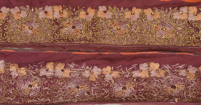 Sanskriti Vintage Sari Border Antique Hand Beaded 1 YD Indian Trim Sewing Purple Zari Lace