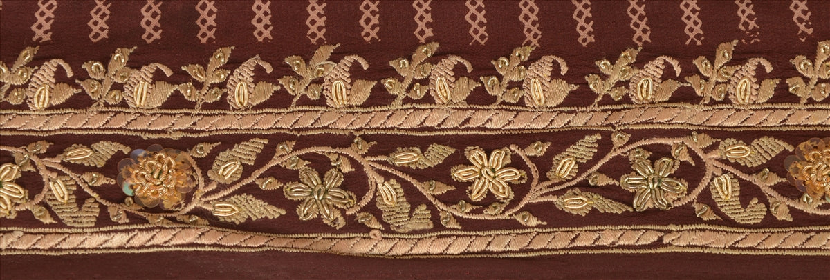 Sanskriti Vintage Sari Border Antique Hand Beaded 1 YD Indian Trim Sewing Brown Lace