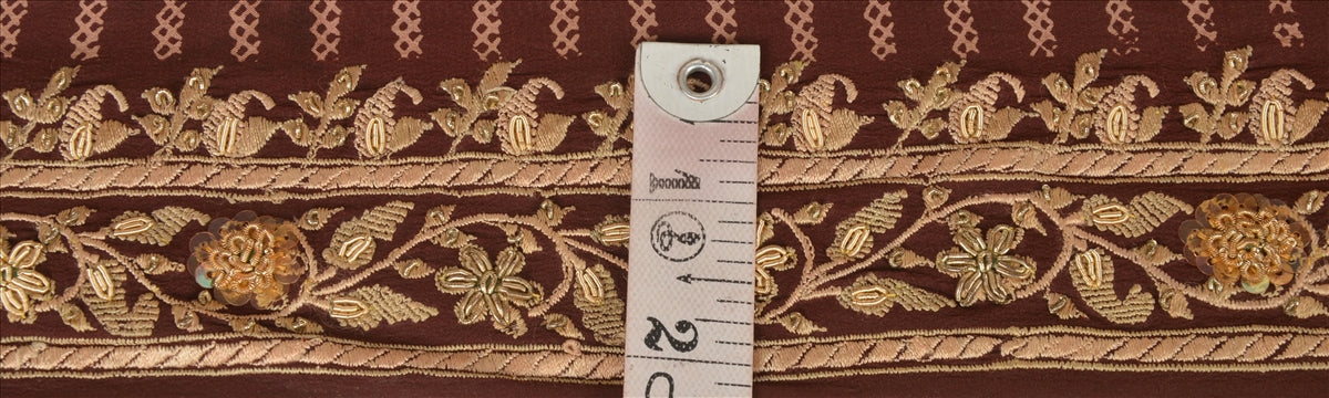 Sanskriti Vintage Sari Border Antique Hand Beaded 1 YD Indian Trim Sewing Brown Lace