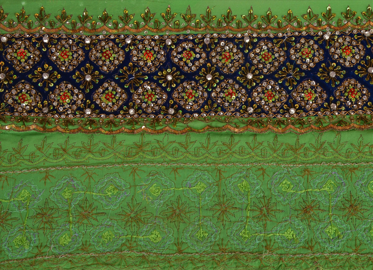 Sanskriti Vintage Sari Border Antique Hand Beaded 1 YD Indian Trim Sewing Green Lace