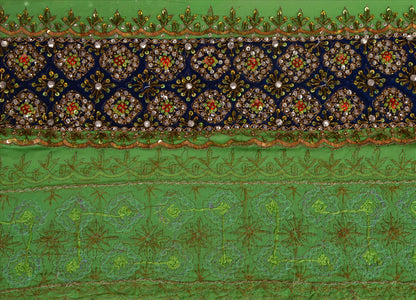 Sanskriti Vintage Sari Border Antique Hand Beaded 1 YD Indian Trim Sewing Green Lace