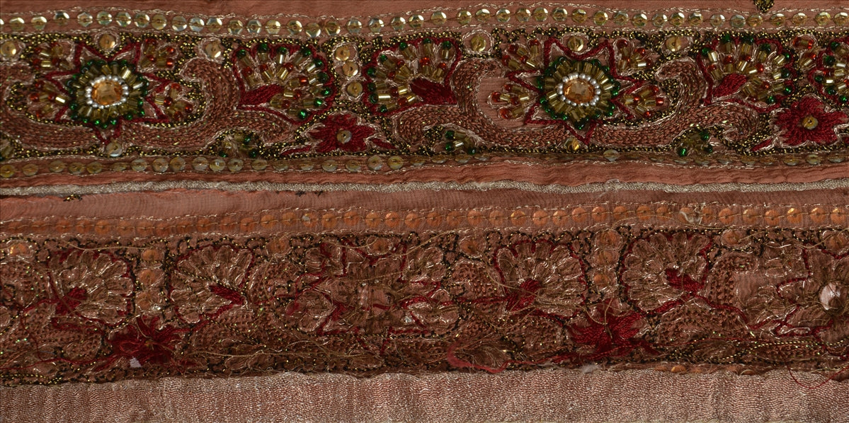 Sanskriti Vintage Sari Border Antique Hand Beaded 1 YD Indian Trim Sewing Peach Lace