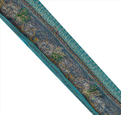 Sanskriti Vintage Sari Border Antique Hand Beaded 1 YD Indian Trim Sewing Blue Patch Lace