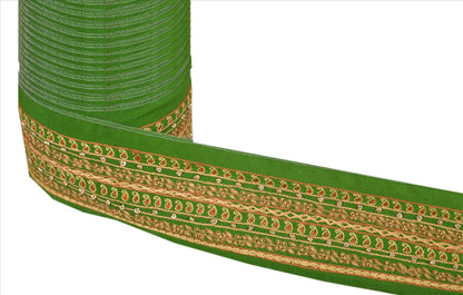 Sanskriti Vintage Sari Border Hand Embroidered 1 YD Trim Sewing Green Floral Lace