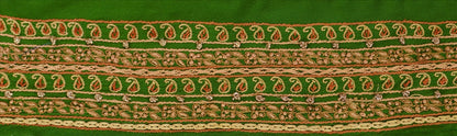 Sanskriti Vintage Sari Border Hand Embroidered 1 YD Trim Sewing Green Floral Lace