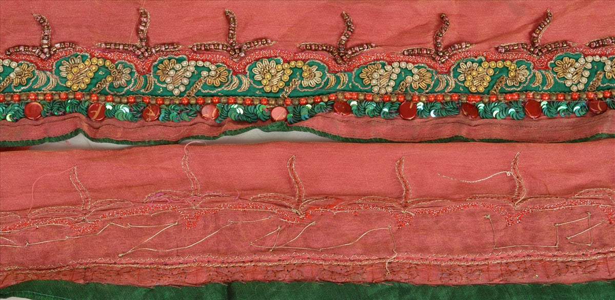 Sanskriti Vintage Sari Border Antique Hand Beaded 1 YD Indian Trim Sewing Pink Lace