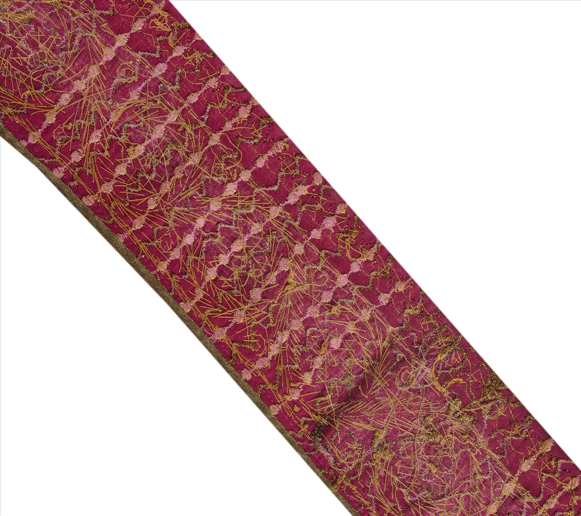 Sanskriti Vintage Sari Border Antique Hand Beaded 1 YD Indian Trim Sewing Pink Lace