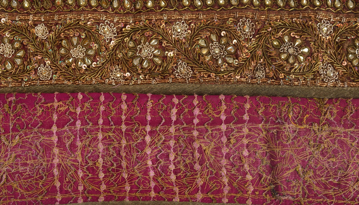 Sanskriti Vintage Sari Border Antique Hand Beaded 1 YD Indian Trim Sewing Pink Lace