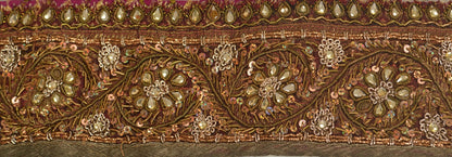 Sanskriti Vintage Sari Border Antique Hand Beaded 1 YD Indian Trim Sewing Pink Lace