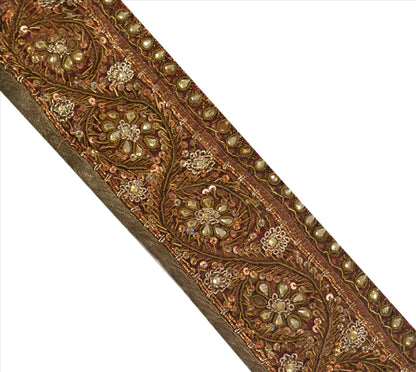 Sanskriti Vintage Sari Border Antique Hand Beaded 1 YD Indian Trim Sewing Pink Lace