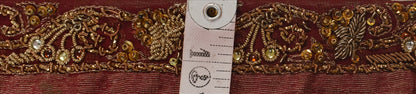 Sanskriti Vintage Sari Border Hand Beaded 1 YD Indian Trim Ribbon Maroon Lace