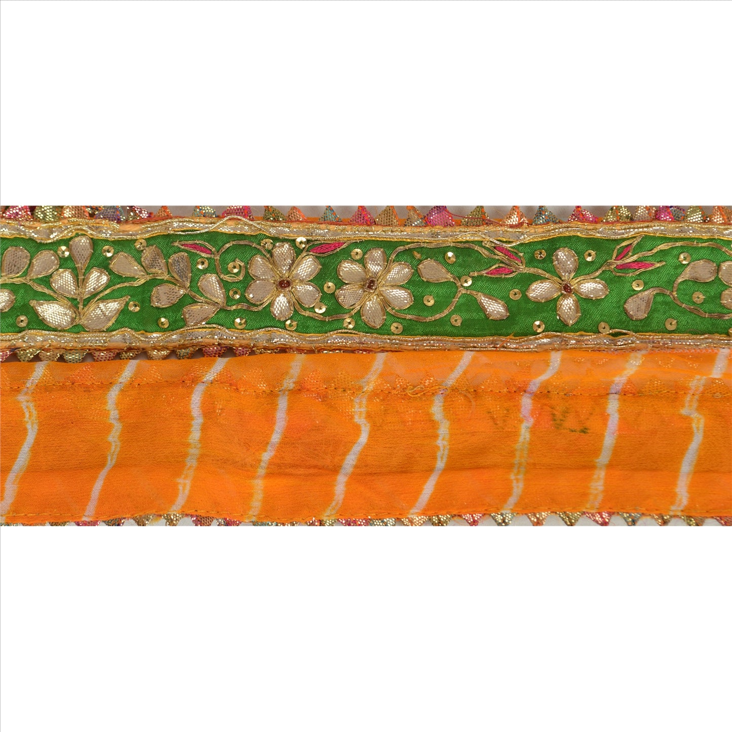 Sanskriti Vintage Sari Border Antique Hand Beaded Leheria 1 YD Trim Sewing Orange Lace