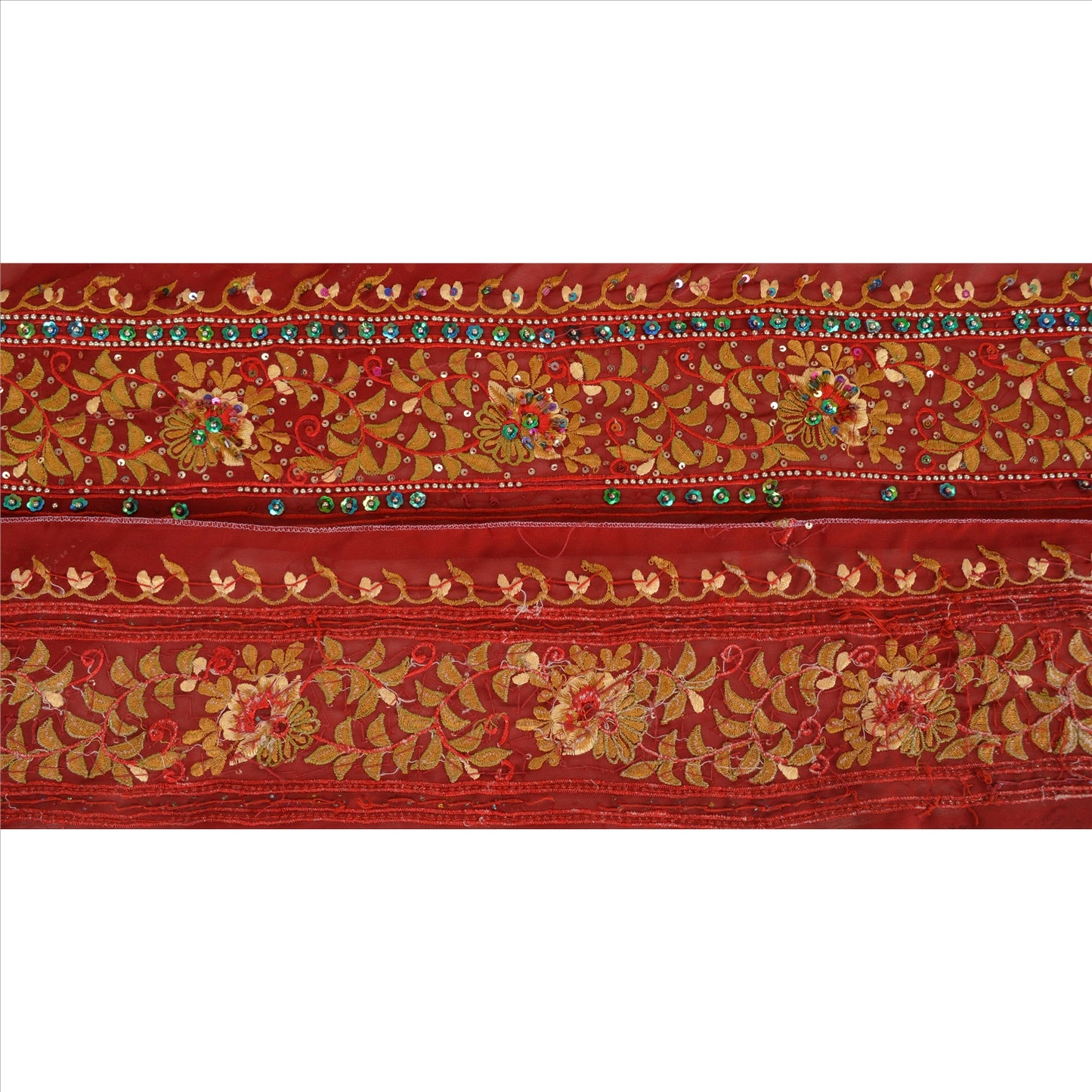 Sanskriti Vintage Sari Border Hand Beaded 1 YD Indian Trim Sewing Maroon Lace