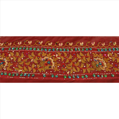 Sanskriti Vintage Sari Border Hand Beaded 1 YD Indian Trim Sewing Maroon Lace