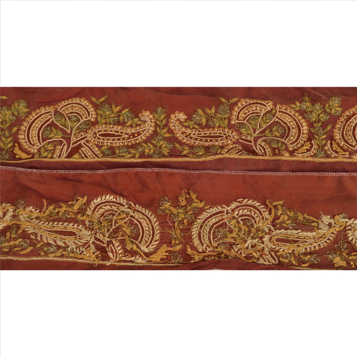 Sanskriti Vintage Sari Border Antique Hand Beaded 1 YD Indian Trim Sewing Orange Lace