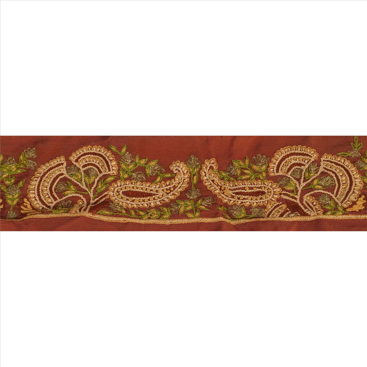 Sanskriti Vintage Sari Border Antique Hand Beaded 1 YD Indian Trim Sewing Orange Lace