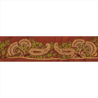 Sanskriti Vintage Sari Border Antique Hand Beaded 1 YD Indian Trim Sewing Orange Lace