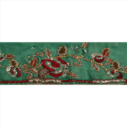 Sanskriti Vintage Sari Border Antique Hand Beaded 1 YD Indian Trim Sewing Green Lace