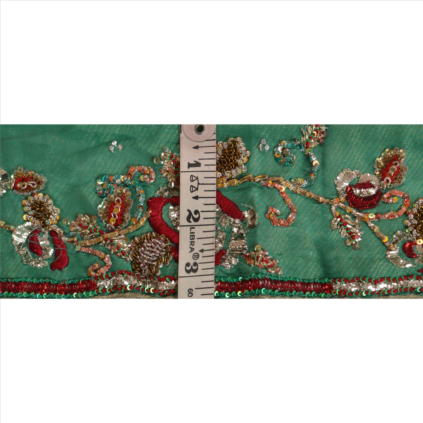 Sanskriti Vintage Sari Border Antique Hand Beaded 1 YD Indian Trim Sewing Green Lace