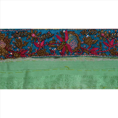 Sanskriti Vintage Sari Border Antique Hand Beaded 1 YD Indian Trim Sewing Blue Lace