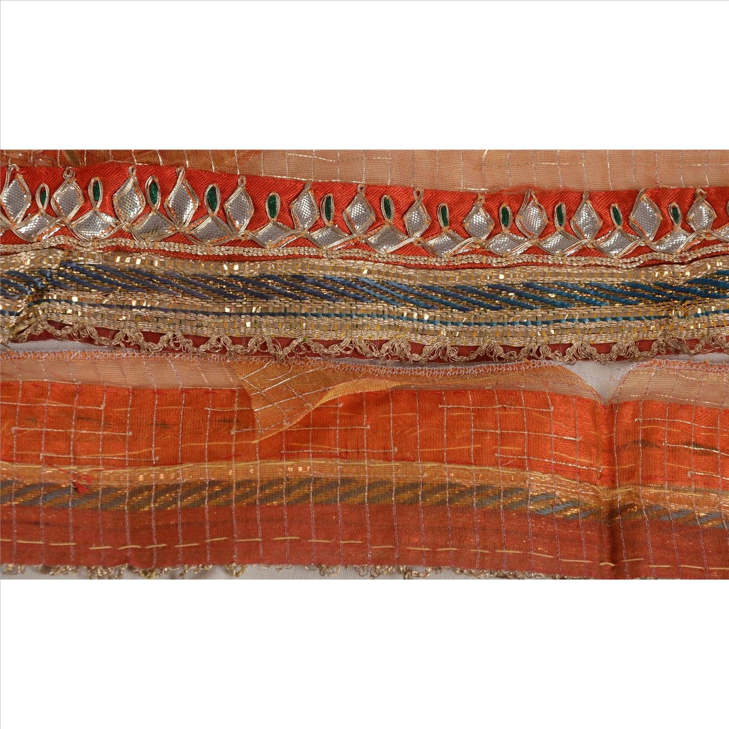 Sanskriti Vintage Sari Border Antique Hand Beaded 1 YD Indian Trim Sewing Orange Lace