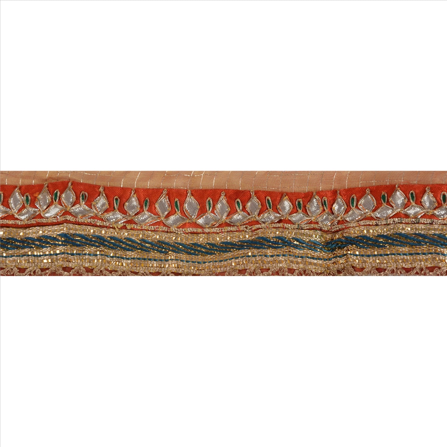 Sanskriti Vintage Sari Border Antique Hand Beaded 1 YD Indian Trim Sewing Orange Lace