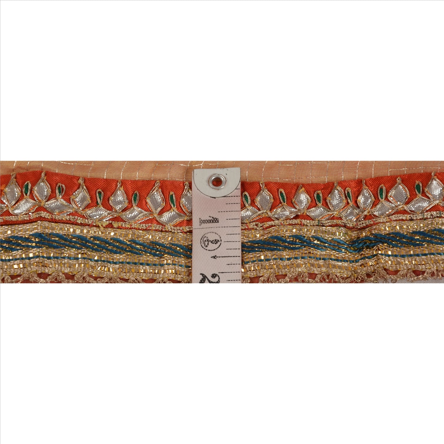 Sanskriti Vintage Sari Border Antique Hand Beaded 1 YD Indian Trim Sewing Orange Lace