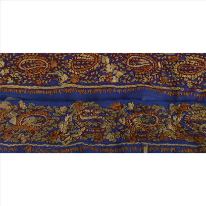 Sanskriti Vintage Sari Border Hand Beaded 1 Yard Trim Sewing Blue Floral Lace