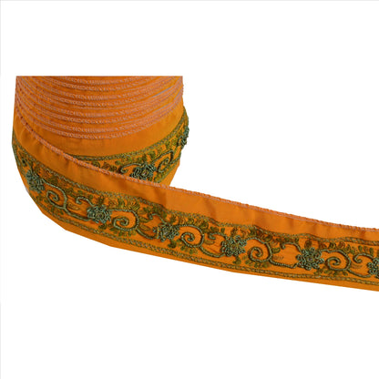 Sanskriti Vintage Sari Border Hand Beaded 1 YD Indian Trim Ribbon Saffron Lace